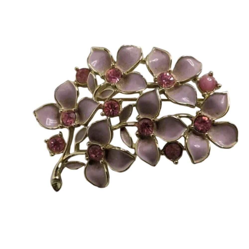Vintage Sarah Coventry Pink And Purpleโ Enamel Floral Brooch